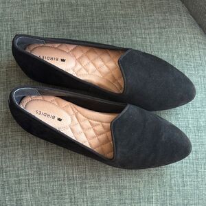 Birdies Heron Flat Women's US 5.5 Black Suede Almond Toe Comfort Slip-On Loafers